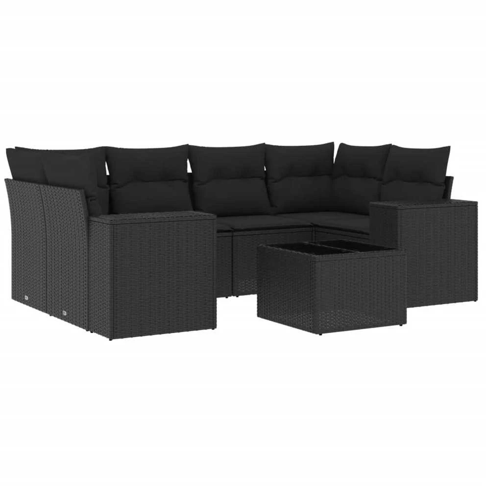 Sofa Sofos komplektas su pagalvėlėmis, 7 dalių, juodas, poliratanas