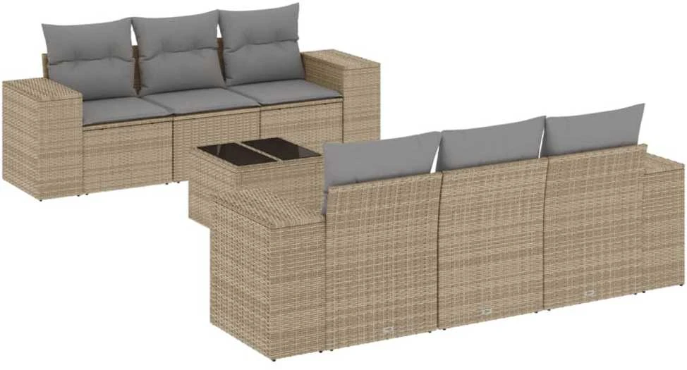 Sofa Sofos komplektas su pagalvėlėmis, 7 dalių, smėlio, poliratanas