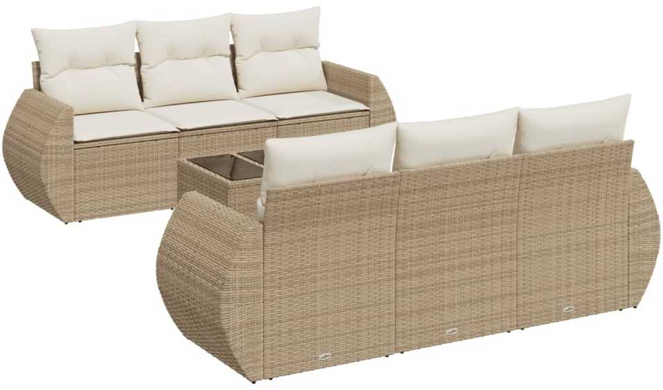 Sofa Sofos komplektas su pagalvėlėmis, 7 dalių, smėlio, poliratanas