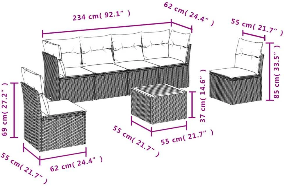 Sofa Sofos komplektas su pagalvėlėmis, 7 dalių, smėlio, poliratanas