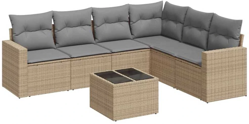 Sofa Sofos komplektas su pagalvėlėmis, 7 dalių, smėlio, poliratanas