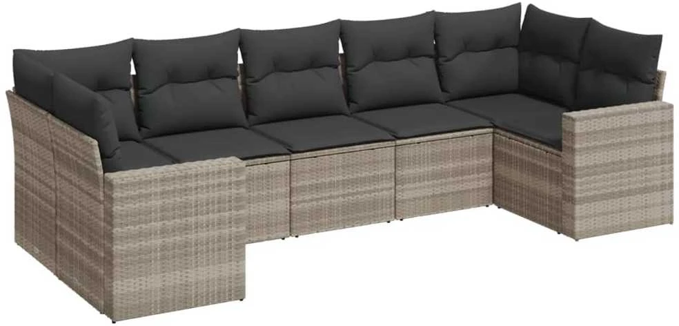 Sofa Sofos komplektas su pagalvėlėmis, 7 dalių, pilkas, poliratanas