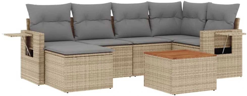 Sofa Sofos komplektas su pagalvėlėmis, 7 dalių, smėlio, poliratanas