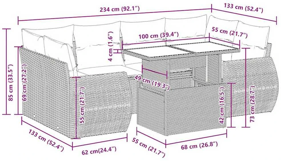 Lauko baldų komplektas Sofos komplektas su pagalvėlėmis, 7 dalių, smėlio, poliratanas