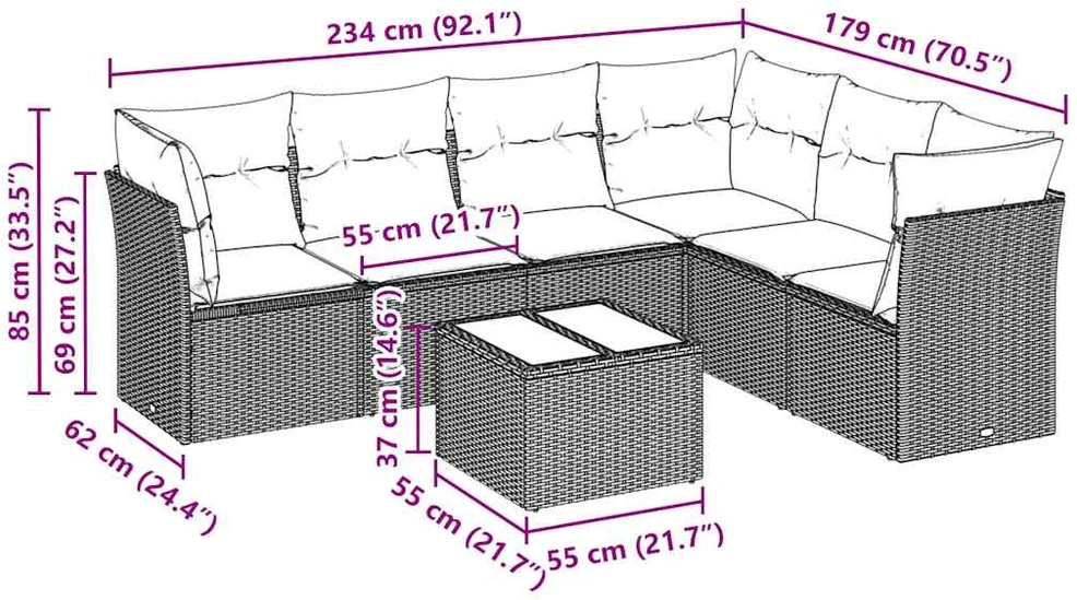 Sofa Sofos komplektas su pagalvėlėmis, 7 dalių, pilkas, poliratanas