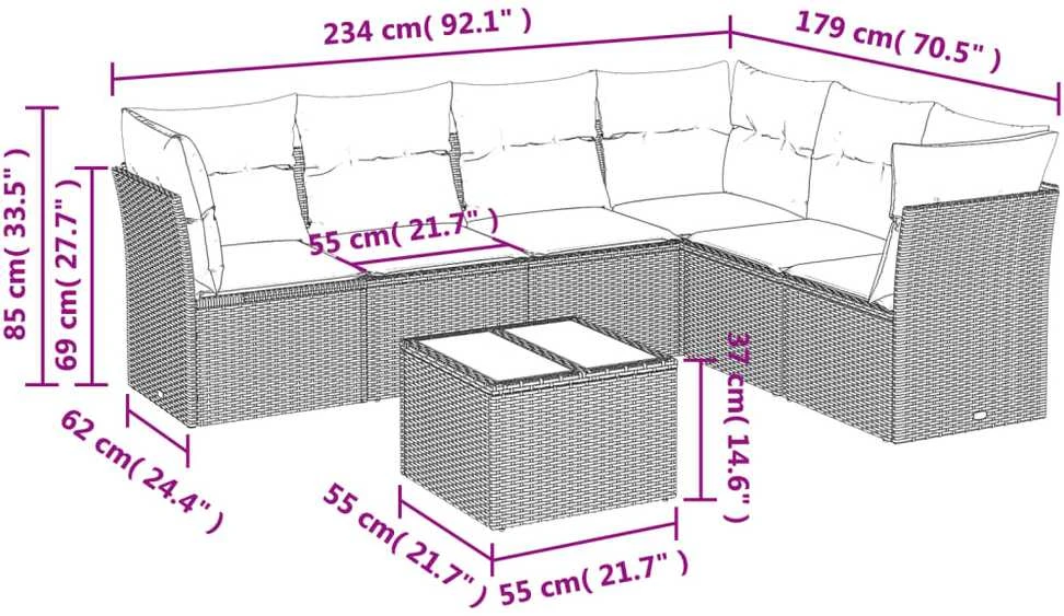 Sofa Sofos komplektas su pagalvėlėmis, 7 dalių, smėlio, poliratanas