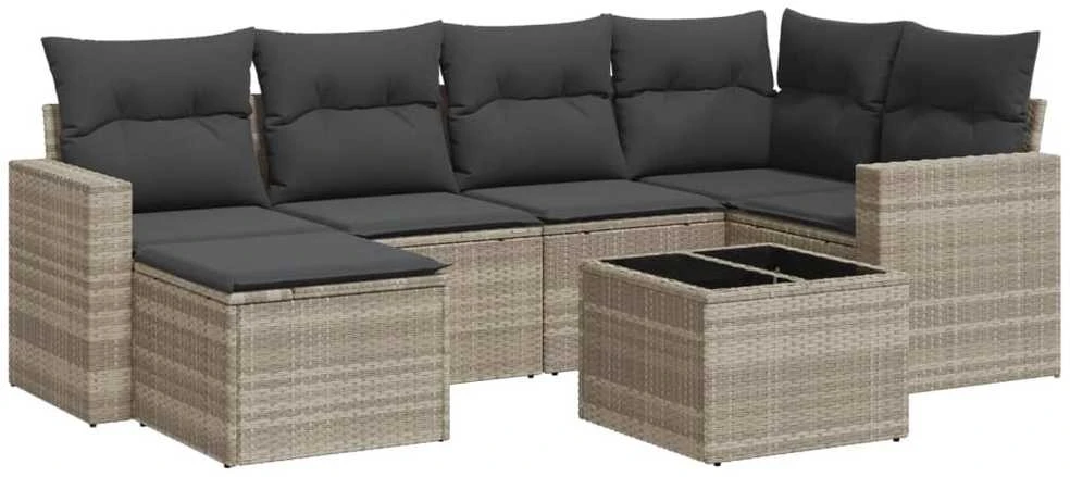 Sofa Sofos komplektas su pagalvėlėmis, 7 dalių, pilkas, poliratanas