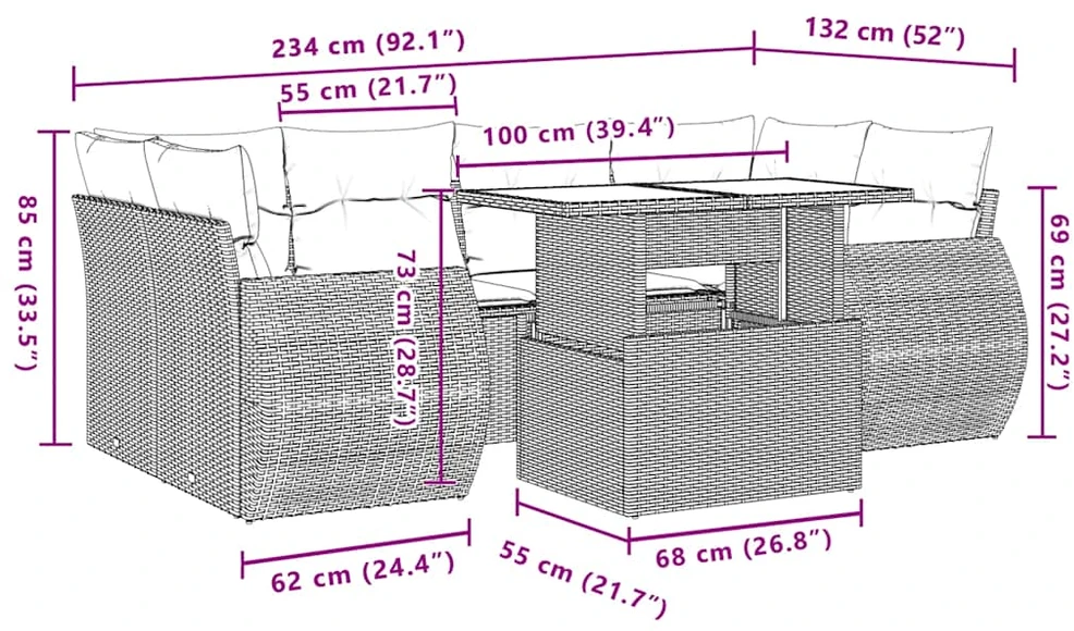 Lauko baldų komplektas Sofos komplektas su pagalvėlėmis, 7 dalių, smėlio, poliratanas