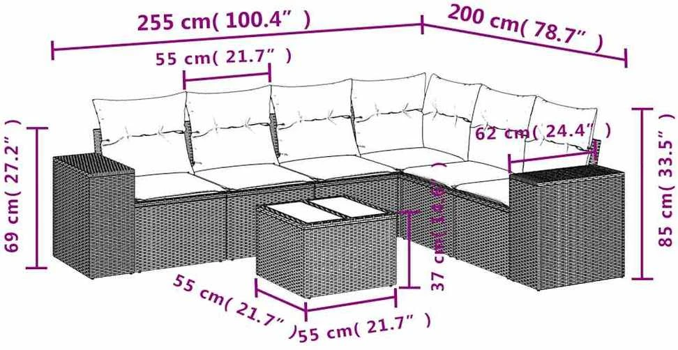 Sofa Sofos komplektas su pagalvėlėmis, 7 dalių, pilkas, poliratanas