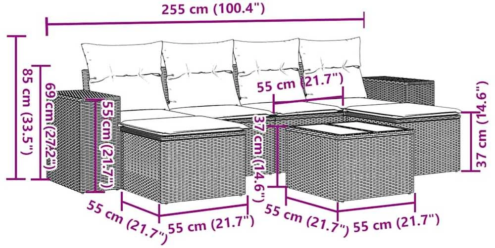 Sofa Sofos komplektas su pagalvėlėmis, 7 dalių, pilkas, poliratanas