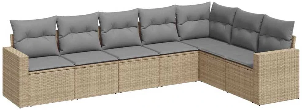 Sofa Sofos komplektas su pagalvėlėmis, 7 dalių, smėlio, poliratanas