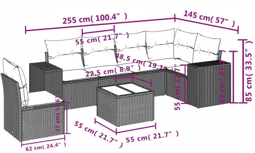 Lauko baldų komplektas Sofos komplektas su pagalvėlėmis, 7 dalių, rudas, poliratanas