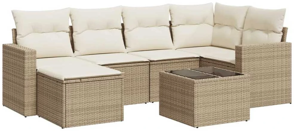 Sofa Sofos komplektas su pagalvėlėmis, 7 dalių, smėlio, poliratanas