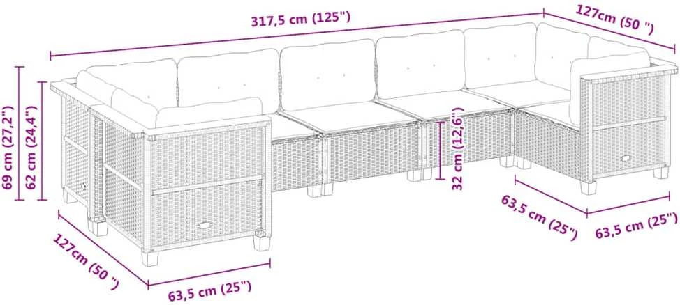 Lauko baldų komplektas Sofos komplektas su pagalvėlėmis, 7 dalių, juodas, poliratanas