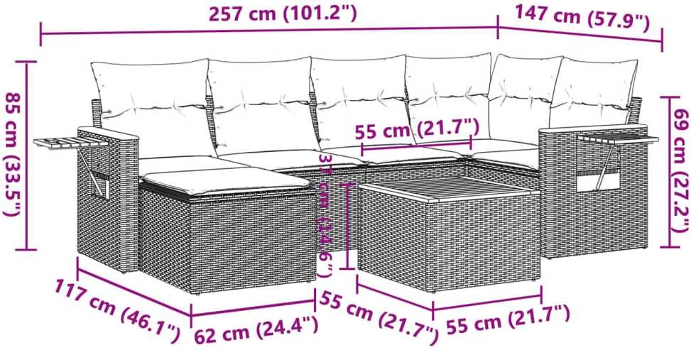 Lauko baldų komplektas Sofos komplektas su pagalvėlėmis, 7 dalių, pilkas, poliratanas