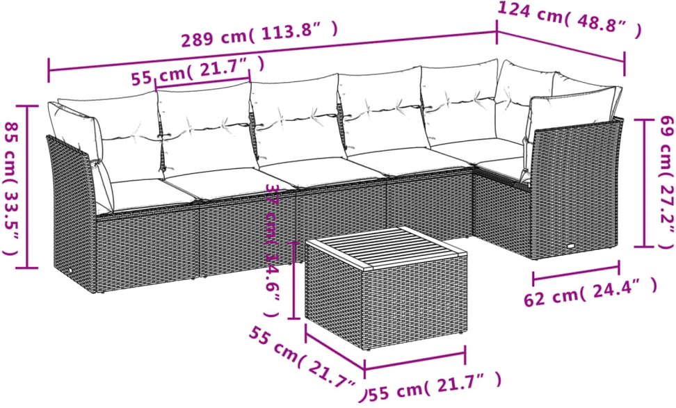 Sofa Sofos komplektas su pagalvėlėmis, 7 dalių, smėlio, poliratanas