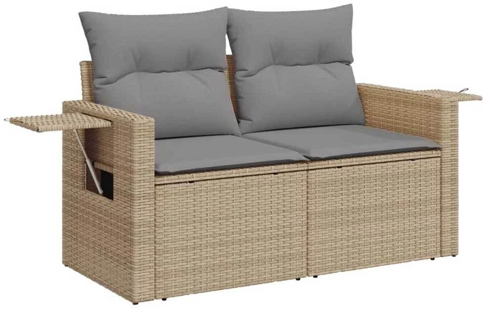 Sofa Sofos komplektas su pagalvėlėmis, 7 dalių, smėlio, poliratanas