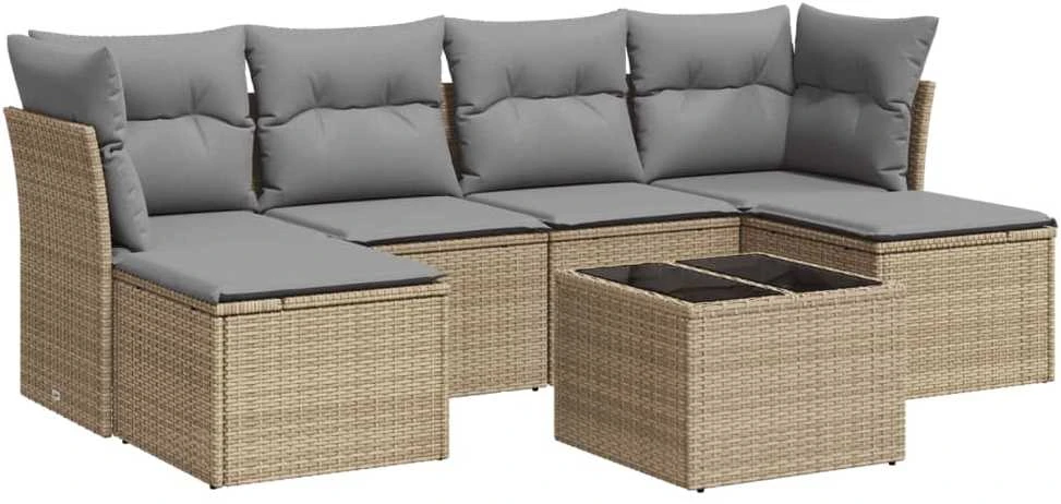 Sofa Sofos komplektas su pagalvėlėmis, 7 dalių, smėlio, poliratanas