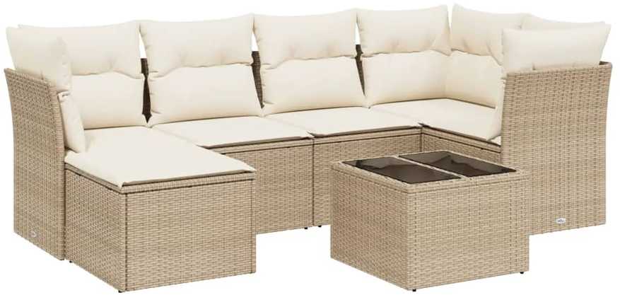 Sofa Sofos komplektas su pagalvėlėmis, 7 dalių, smėlio, poliratanas