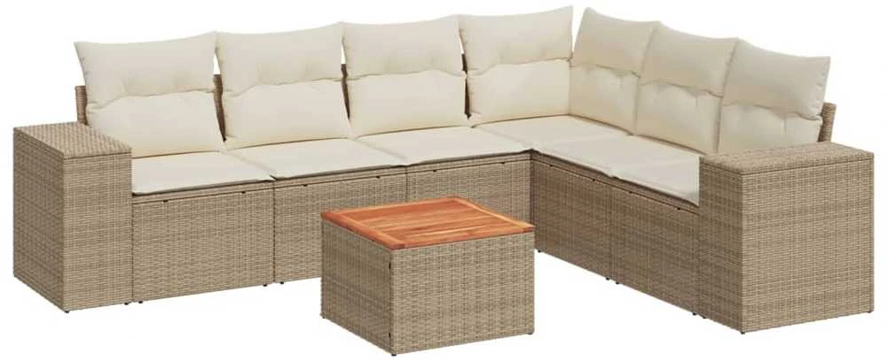 Sofa Sofos komplektas su pagalvėlėmis, 7 dalių, smėlio, poliratanas