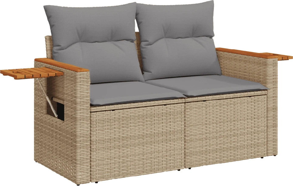Sofa Sofos komplektas su pagalvėlėmis, 7 dalių, smėlio, poliratanas
