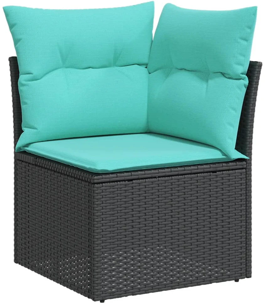 Sofos komplektas su pagalvėlėmis, 7 dalių, juodas, poliratanas
