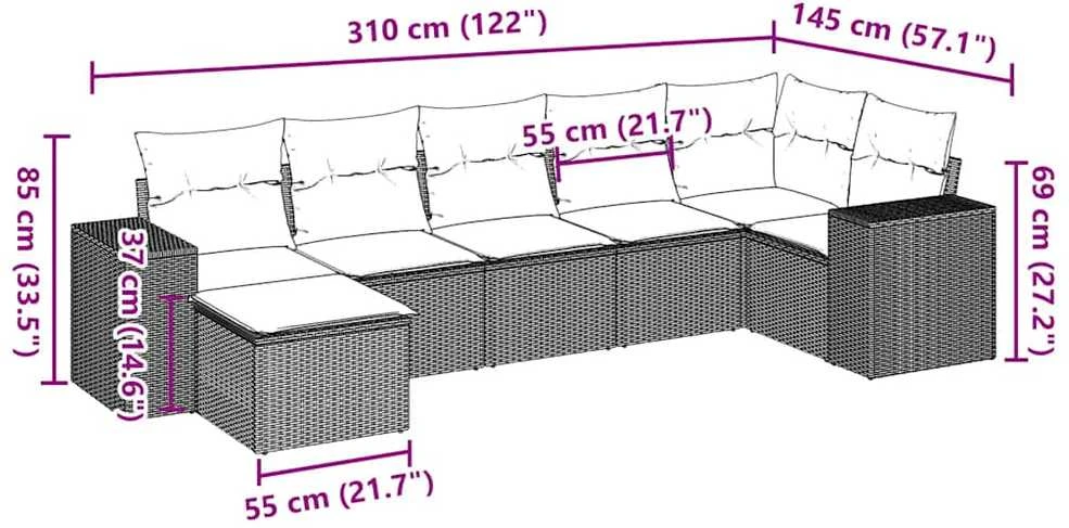 Sofa Sofos komplektas su pagalvėlėmis, 7 dalių, pilkas, poliratanas