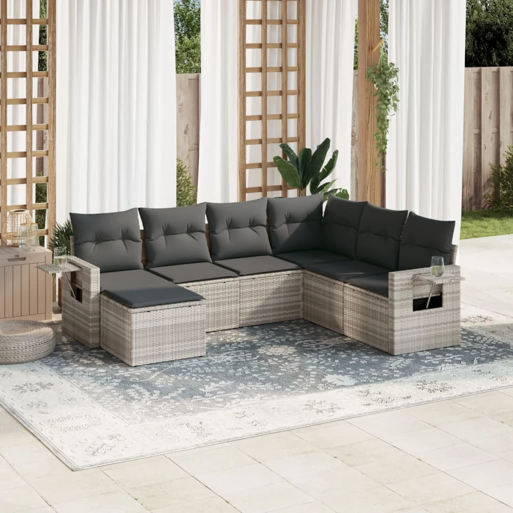 Sofa Sofos komplektas su pagalvėlėmis, 7 dalių, pilkas, poliratanas