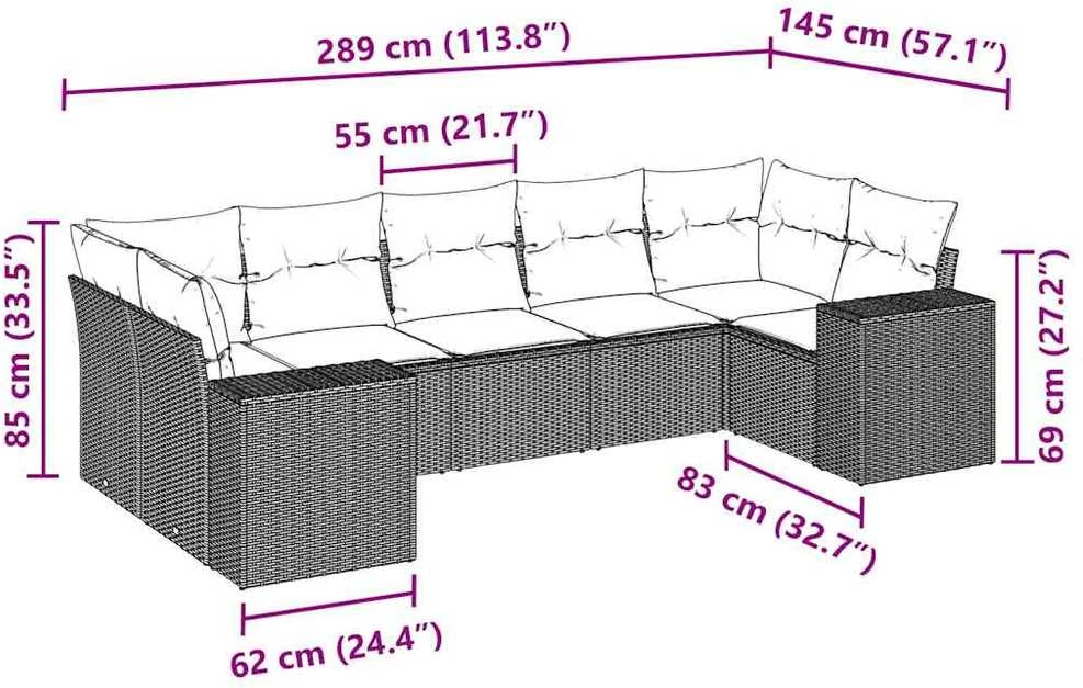 Lauko baldų komplektas Sofos komplektas su pagalvėlėmis, 7 dalių, pilkas, poliratanas