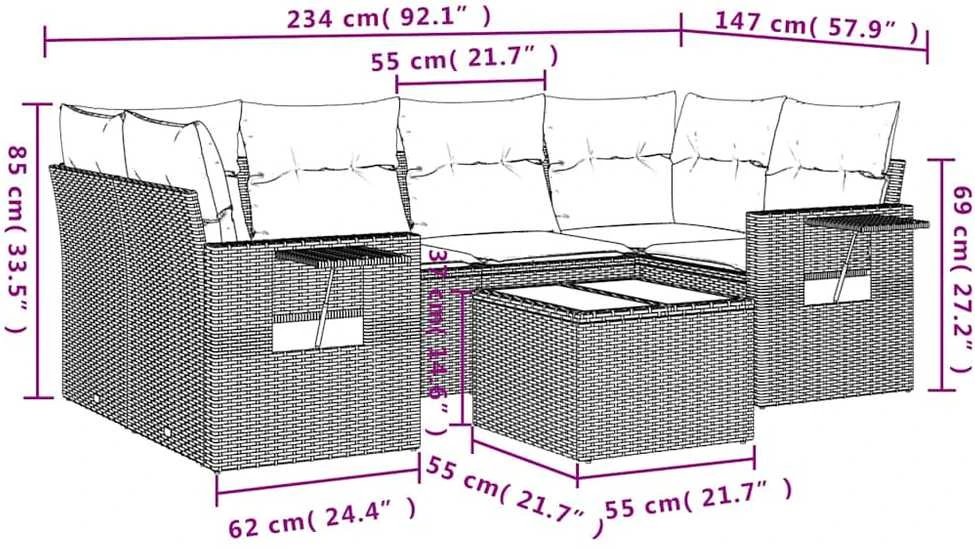 Sofa Sofos komplektas su pagalvėlėmis, 7 dalių, pilkas, poliratanas