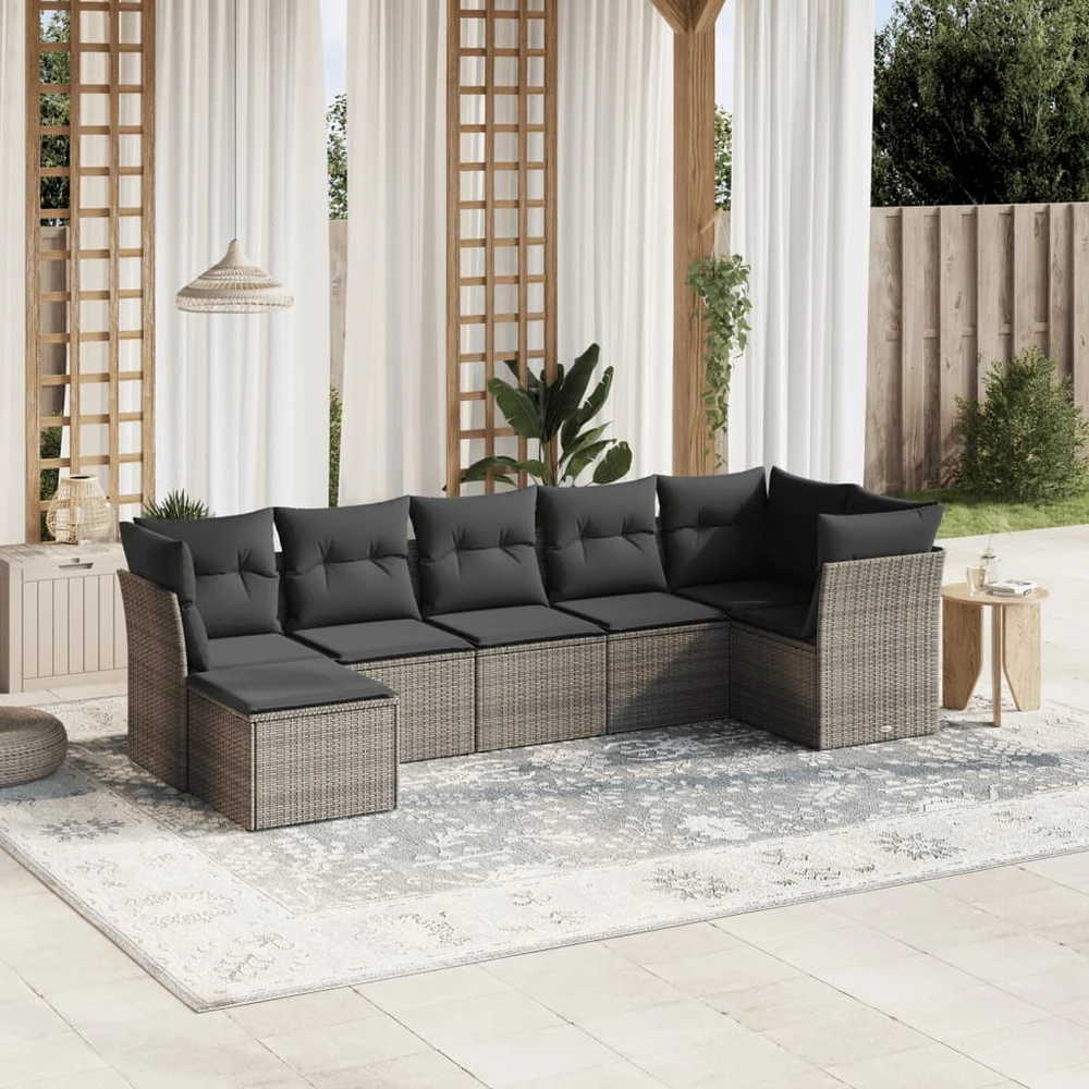 Sofa Sofos komplektas su pagalvėlėmis, 7 dalių, pilkas, poliratanas