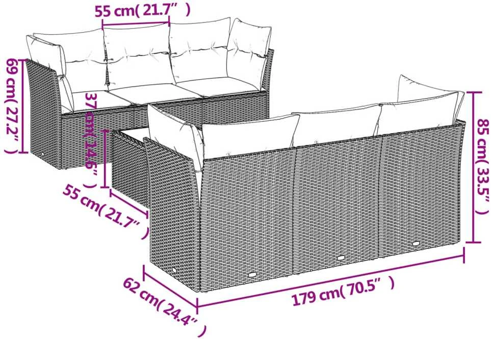 Sofa Sofos komplektas su pagalvėlėmis, 7 dalių, smėlio, poliratanas