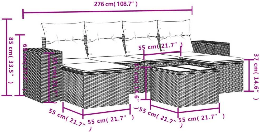 Lauko baldų komplektas Sofos komplektas su pagalvėlėmis, 7 dalių, rudas, poliratanas