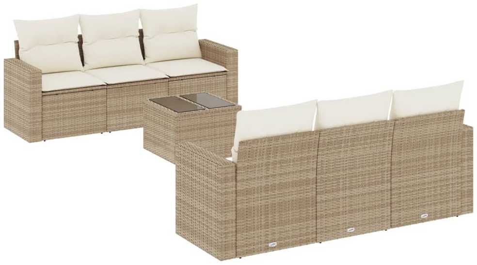 Sofa Sofos komplektas su pagalvėlėmis, 7 dalių, smėlio, poliratanas