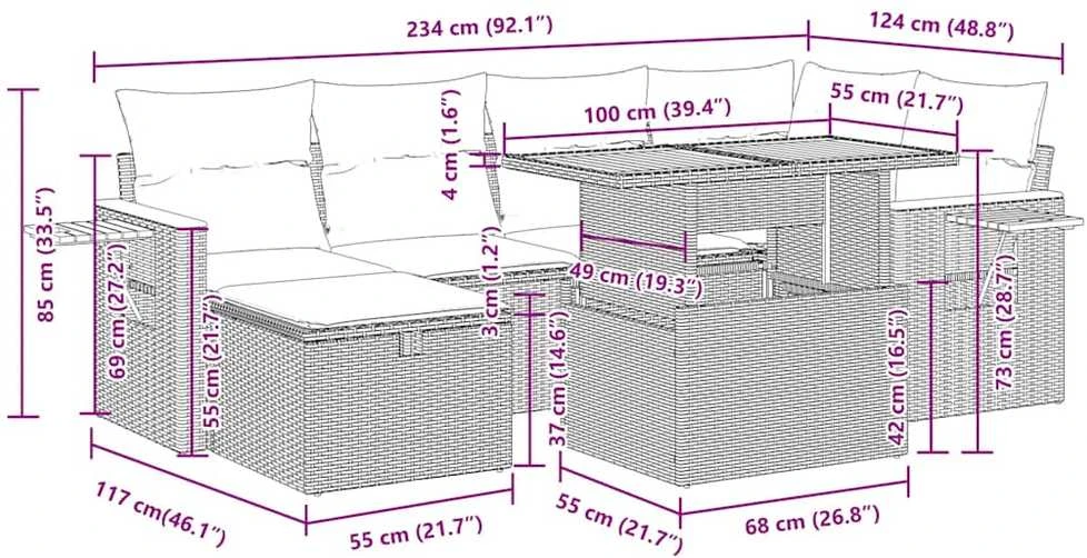 Lauko baldų komplektas Sofos komplektas su pagalvėlėmis, 8 dalių, smėlio, poliratanas