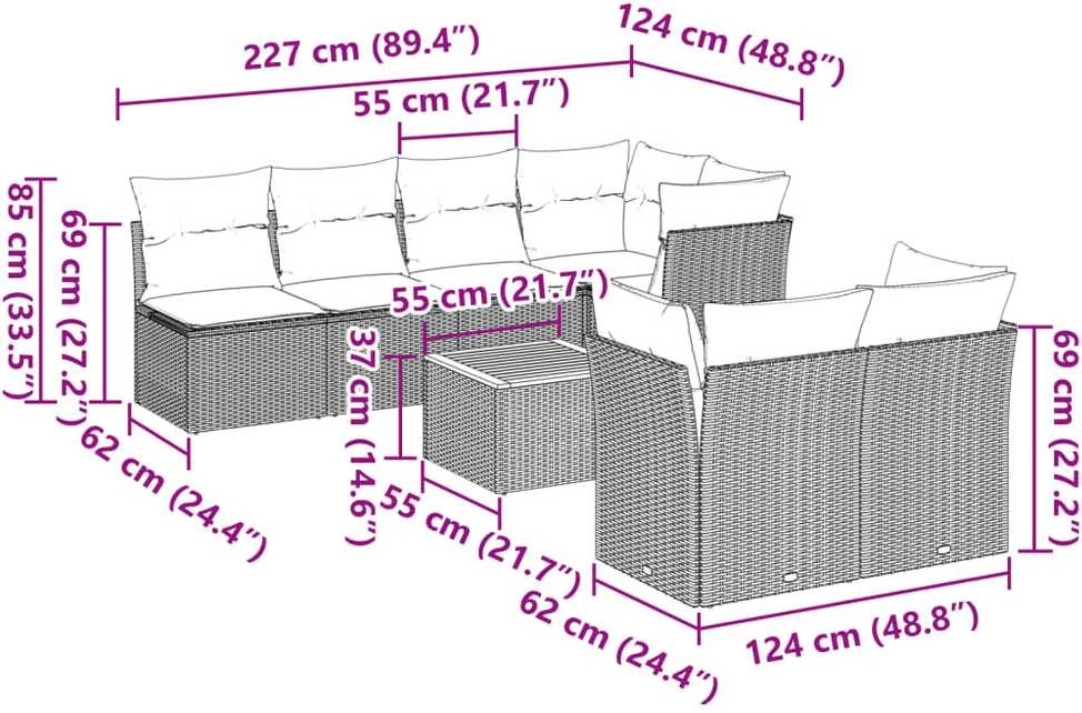 Sofa Sofos komplektas su pagalvėlėmis, 8 dalių, smėlio, poliratanas