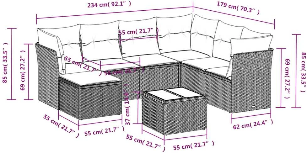 Sofa Sofos komplektas su pagalvėlėmis, 8 dalių, smėlio, poliratanas