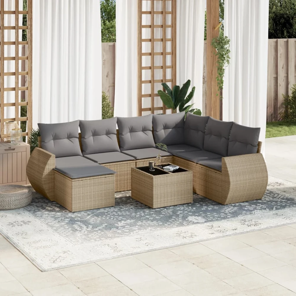 Sofa Sofos komplektas su pagalvėlėmis, 8 dalių, smėlio, poliratanas