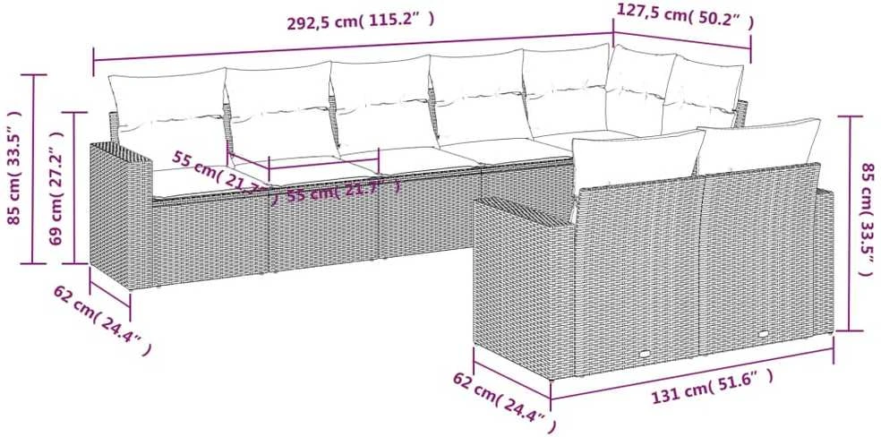 Sofa Sofos komplektas su pagalvėlėmis, 8 dalių, smėlio, poliratanas