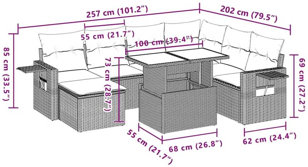 Lauko baldų komplektas Sofos komplektas su pagalvėlėmis, 8 dalių, juodas, poliratanas