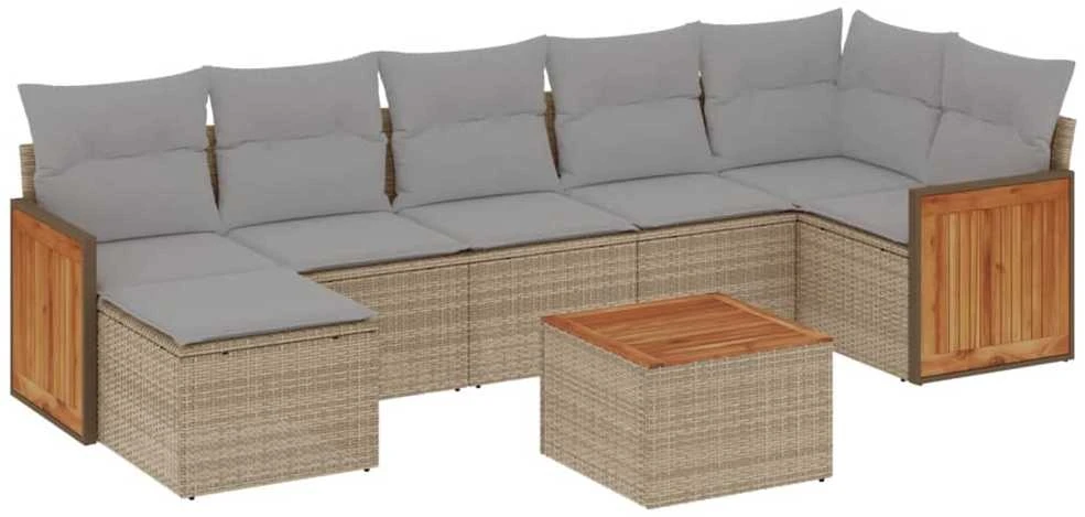 Sofa Sofos komplektas su pagalvėlėmis, 8 dalių, smėlio, poliratanas