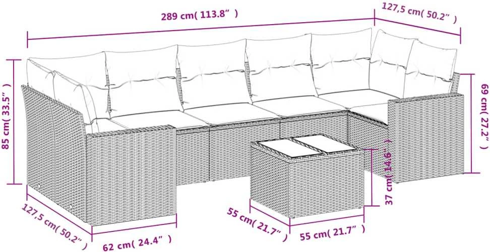 Sofa Sofos komplektas su pagalvėlėmis, 8 dalių, smėlio, poliratanas