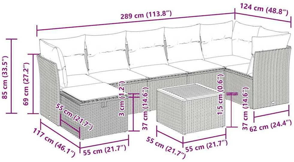 Lauko baldų komplektas Sofos komplektas su pagalvėlėmis, 8 dalių, smėlio, poliratanas