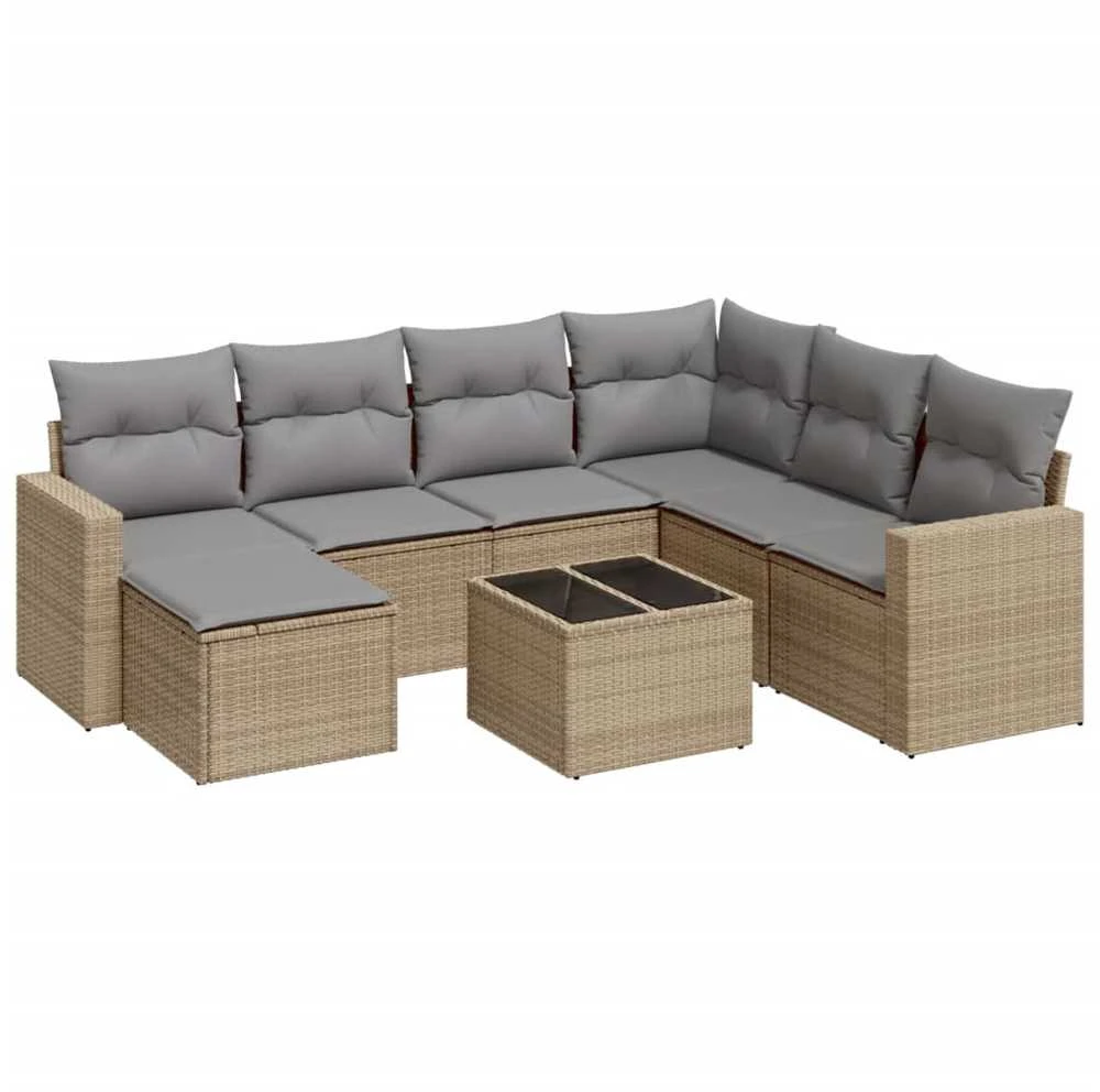 Sofa Sofos komplektas su pagalvėlėmis, 8 dalių, smėlio, poliratanas
