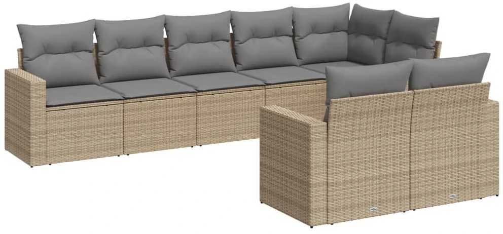 Sofa Sofos komplektas su pagalvėlėmis, 8 dalių, smėlio, poliratanas