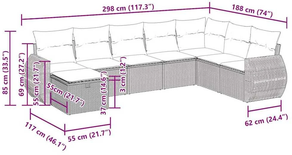 Lauko baldų komplektas Sofos komplektas su pagalvėlėmis, 8 dalių, smėlio, poliratanas