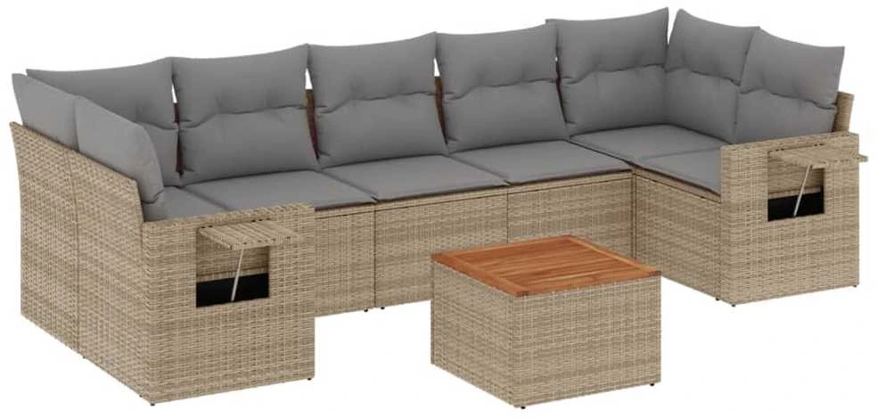 Sofa Sofos komplektas su pagalvėlėmis, 8 dalių, smėlio, poliratanas
