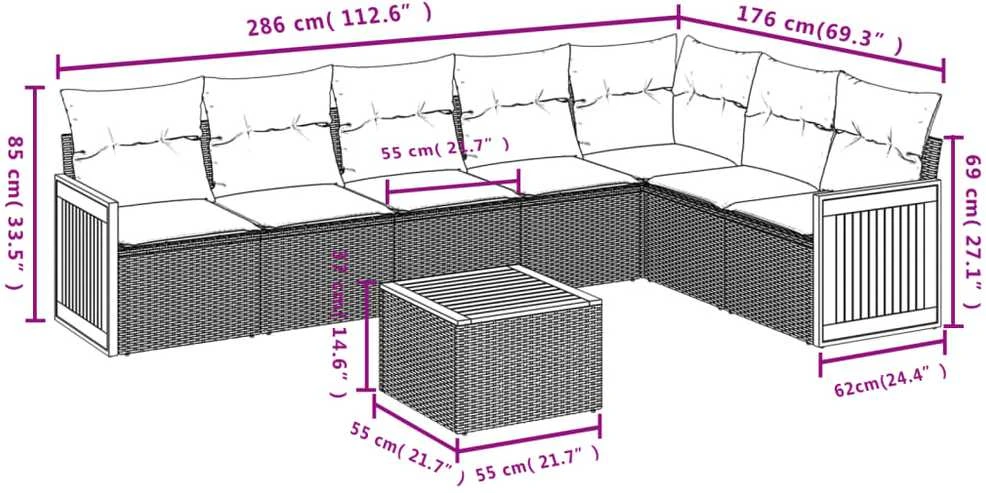 Sofa Sofos komplektas su pagalvėlėmis, 8 dalių, smėlio, poliratanas
