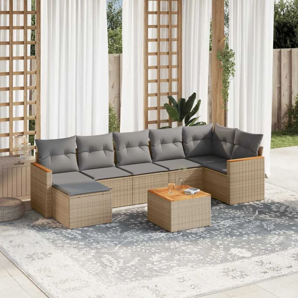 Sofa Sofos komplektas su pagalvėlėmis, 8 dalių, smėlio, poliratanas