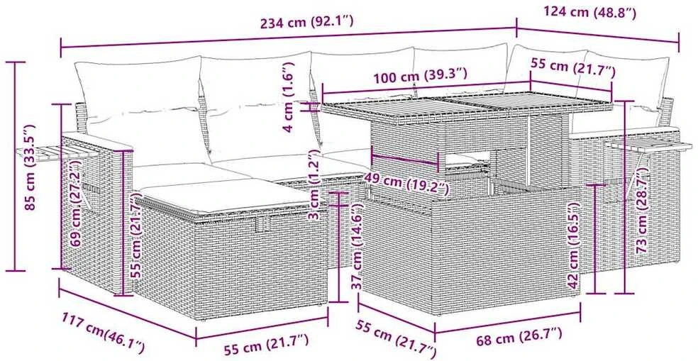 Lauko baldų komplektas Sofos komplektas su pagalvėlėmis, 8 dalių, smėlio, poliratanas